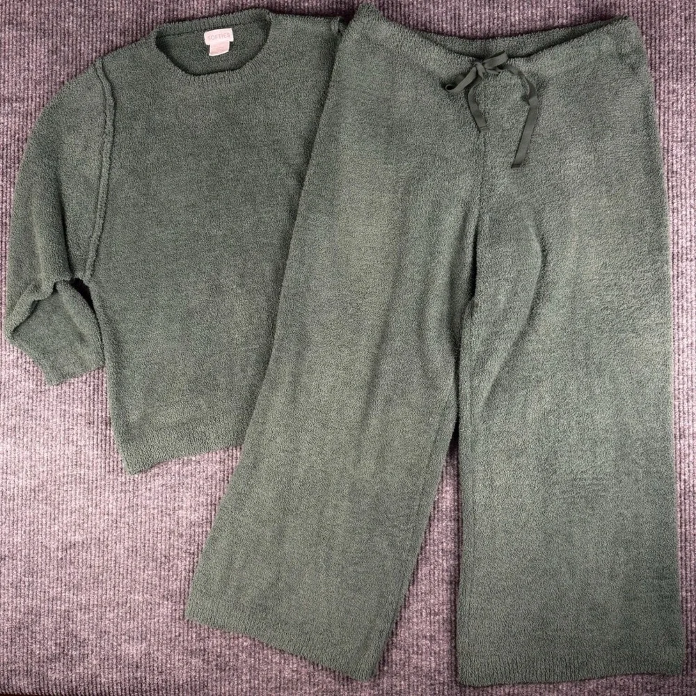 Softies Womens XL Lounge 2 Pc SET Green Marshmallow Plush Top & Pants Pajamas